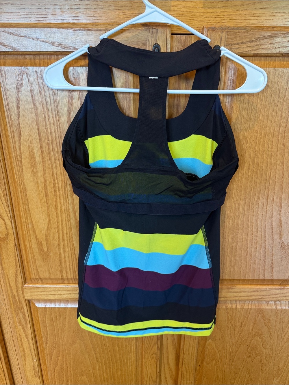597 Lululemon Scoop Neck Tank Pow Stripe Split Pea Black Built-In Bra Athletic 8 - Picture 8 of 8